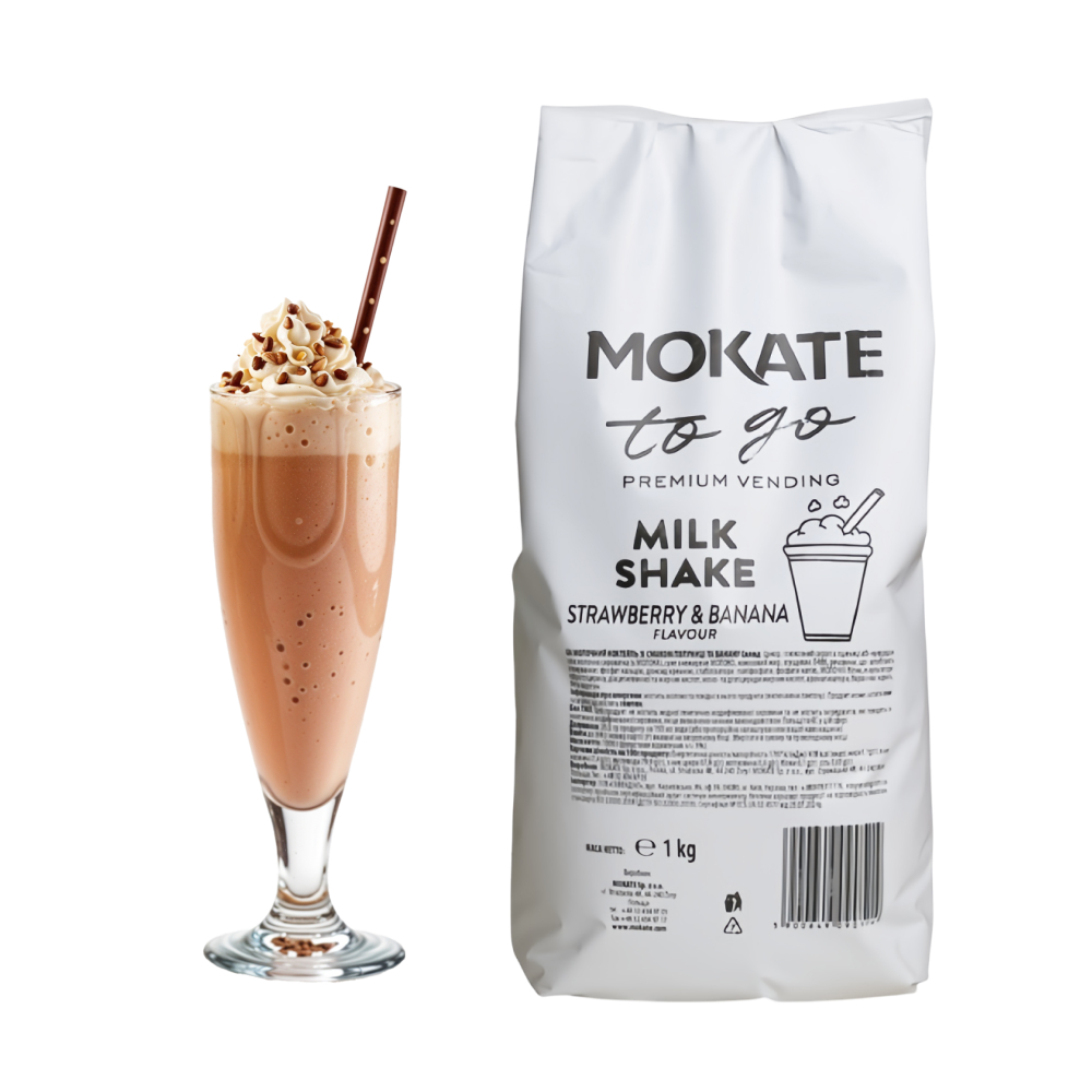 Молочный коктейль Mokate со вкусом клубники и банана, 1кг*10уп